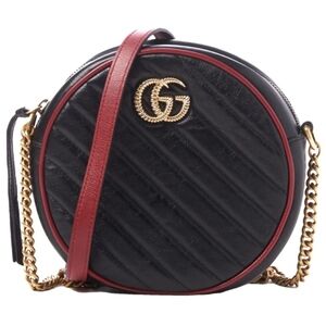 Auth💞Gucci Torchon GG Marmont Round Crossbody Bag Black
